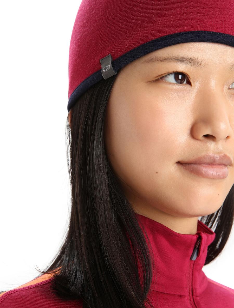 Cherry / Midnight Navy Icebreaker Unisex Merino Pocket Beanie Men's Hats | AU 1103TCEV